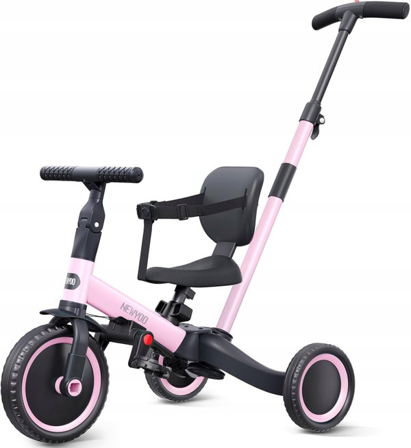 Newyoo Rower 5w1 biegowy trójkołowy z pchaczem różowy