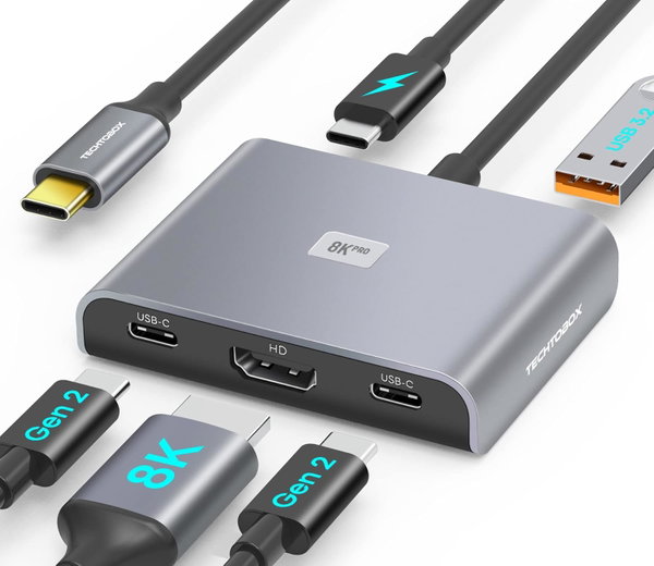 TECHTOBOX Hub USB-C 5 w 1 HDMI 8K 100 W PD