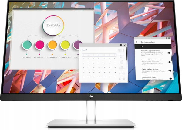 Monitor bezramkowy HP E24 G4 IPS FHD 23,8" HDMI DP hub USB kable Klasa B
