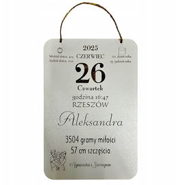 Drewniana metryczka dla dziecka - prezent na Chrzest RP792