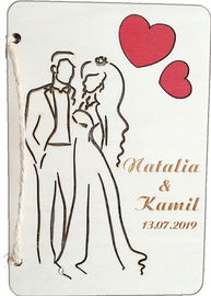 Kartka ślubna telegram drewniany grawer, życzenia RP381