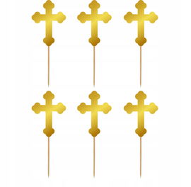 PIKERY ZŁOTE 6 SZTUK BABECZKI URODZINY KOMUNIA MUFFINKI IHS KRZYŻ