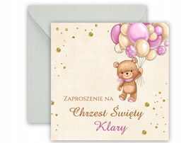 Zaproszenia na chrzest urodziny IMIĘ KOPERTA BOHO PR 299