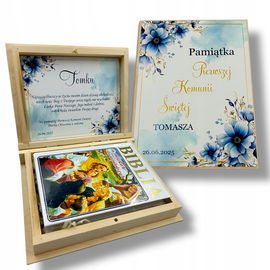 Biblia prezent na komunię Pismo Święte Pierwsza Komunia Pudełko Grawer RU1