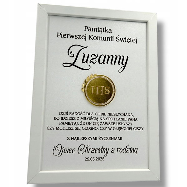 PAMIĄTKA PIERWSZEJ KOMUNII ŚWIĘTEJ PREZENT URODZINY RAMKA W11 PŁYTA MDF
