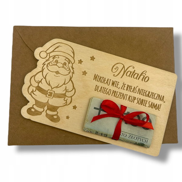 Świąteczny BON święta podarunkowy Voucher na pieniądze prezent imię s5
