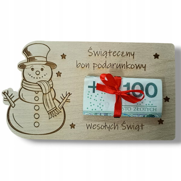 Świąteczny BON święta podarunkowy Voucher na pieniądze karta wz2 RP188