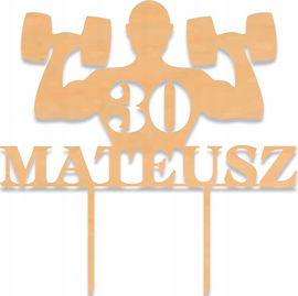 Topper na tort urodzinowy z imieniem liczba SIŁACZ 18 20 25 hantle RP311