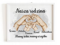 Plakat w Ramce Prezent dłonie rodzina nasza historia rodziny pies kot PR 10