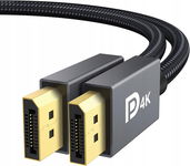 Kabel Displayport Dp-Dp 144Hz 2M Szaro-Czarny 3D 4K-60Hz 2K-144Hz Monitor