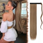 FESHFEN Przedłużanie Włosów w Kucyk - Długie, Proste, Brązowo-Blond, 70 cm
