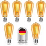 Wenscha Żarówki LED E27 Vintage 6W - 6 szt., bursztynowe szkło, ściemnialne