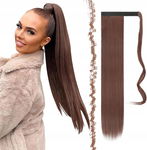 FESHFEN Doczepiany Kucyk 60 cm - Proste Włosy Syntetyczne 125 g kasztanowy