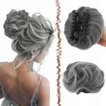 FESHFEN Spinka do Messy Bun - Kok z Klipsem, Siwy