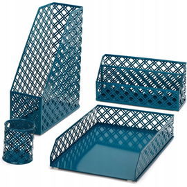 Exerz Premium Organizer na Biurko 4-częściowy Metalowy Zestaw Niebieski