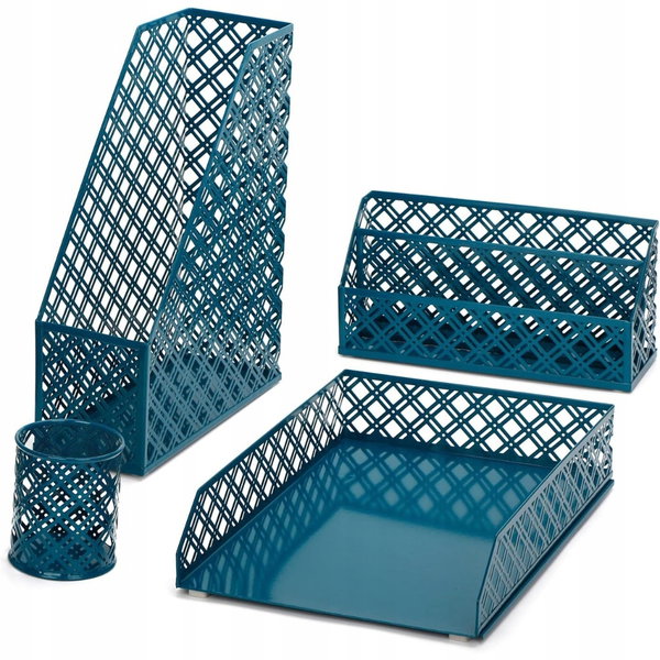 Exerz Premium Organizer na Biurko 4-częściowy Metalowy Zestaw Niebieski