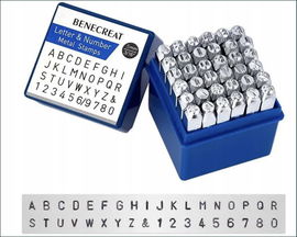 BENECREAT - 35szt. Metalowe Stemple Litery i Cyfry 3mm z Etui