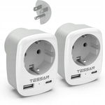 TESSAN Zestaw 2 Adapterów USA 3w1 USB-C + USB-A 3250W Podróżny