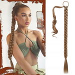 Sofeiyan Długi warkocz do kucyka - 30 cali, blond pasemka, naturalny efekt
