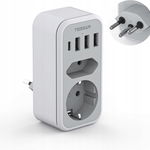 TESSAN Adapter Szwajcaria Typ J 6w1 USB-C 3xUSB-A 2500W Szary TS-328-CH