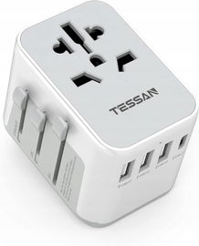 TESSAN Adapter Podróżny Worldwide - Uniwersalna Wtyczka z 3 USB i 1 USB-C