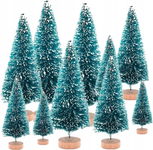 9 Miniaturowych Zielonych Choinek z Efektem Śniegu - Zestaw do Dekoracji