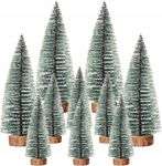 10 Miniaturowych Zielonych Choinek z Efektem Śniegu - Zestaw do Dekoracji