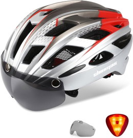 Kask rowerowy z wizjerem +tylne światło LED Shinmax
