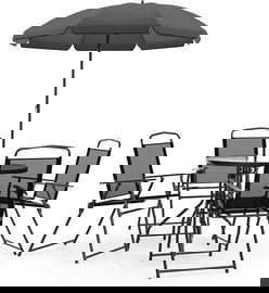 Stół i krzesła 6-częściowy zestaw z parasolem