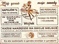 ZASADY GARAŻU DREWNIANA TABLICZKA GRAWEROWANE IMIĘ