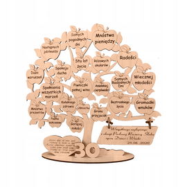 Rocznica Ślubu, Jubileusz, Złote, Srebrne Gody grawerowane drzewo życzenia