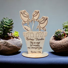 Dzień Dziadka, kwiatki - dekoracja Grawerowana Laserem, Polskie Rękodzieło