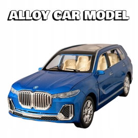 METALOWY MODEL SAMOCHODU BMW X7 NIEBIESKI 1:24 DŹWIĘK LED NAPĘD NA PREZENT