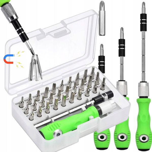ZESTAW ŚRUBOKRĘTÓW PRECYZYJNYCH 32w1 DO ELEKTRONIKI GSM TORX HEX + ETUI 2 ZEST
