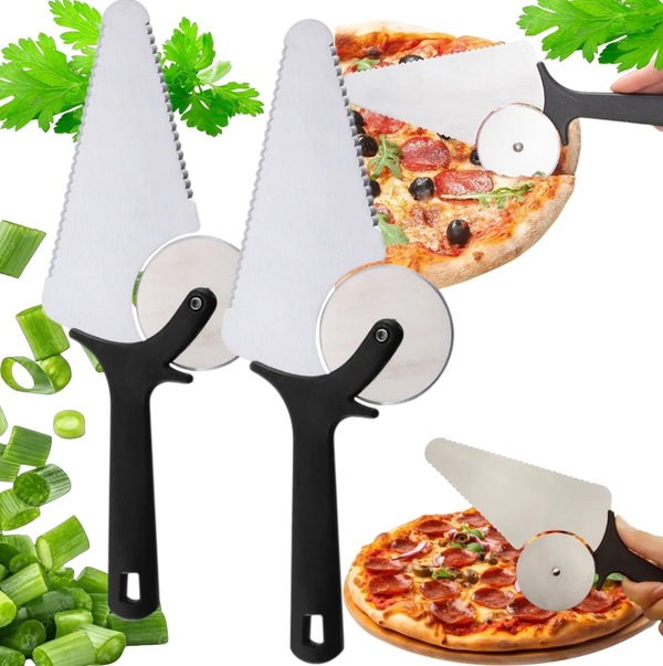 2X Nóż do Serwowania Pizzy Solidny Stalowy Nóż i Łopatka Uniwersalny Kuchenny