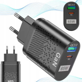 2X ŁADOWARKA SIECIOWA SZYBKA 65W GaN USB USB-C PD QC 3.0 MOCNA UNIWERSALNA