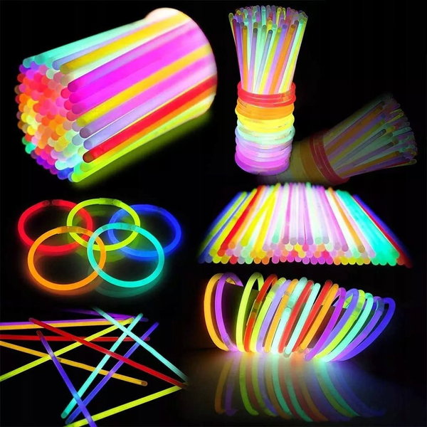 PAŁECZKI OPASKI FLUORESCENCYJNE ŚWIECĄCE 100 SZTUK BRANSOLETKI ŚWIECĄCE