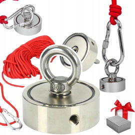 MAGNES NEODYMOWY Z UCHWYTAMI I LINĄ 20M DO ZAWIESZANIA MAGNET FISHING 200KG 2X