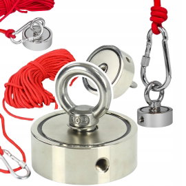 MAGNES NEODYMOWY Z UCHWYTAMI I LINĄ 20M DO ZAWIESZANIA MAGNET FISHING 200KG