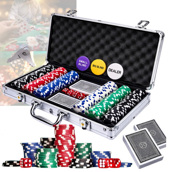 Zestaw do Pokera 300 Żetonów Walizka Poker Karty Texas Żetony Kostki Mocny