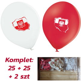 BALONY GODŁO POLSKI BIAŁO CZERWONE 50 sztu EKO PATYCZKI