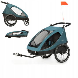 PRZYCZEPKA ROWEROWA DWUOSOBOWA SOLIDNA HAUCK DRYK DUO WÓZEK OCEAN GREEN