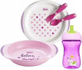 CHICCO ZESTAW PREZENTOWY TALERZYK BUTELKA SZTUĆCE