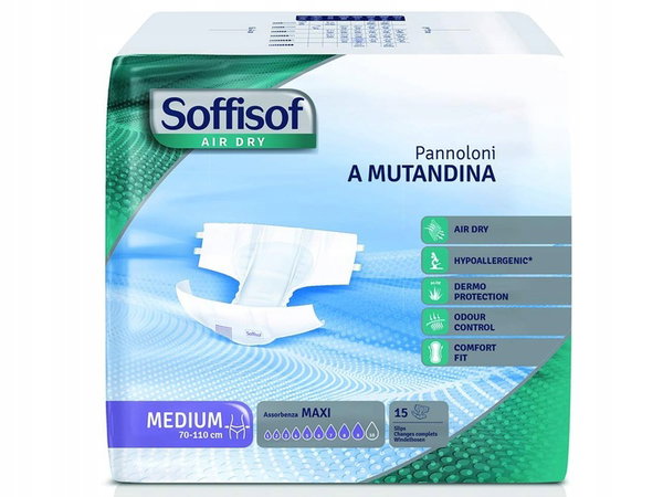 PIELUCHY PAMPERSY DLA DOROSŁYCH NIETRZYMANIE MOCZU SOFFISOF AIR DRY M 4 x 15szt