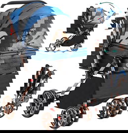 WÓZEK DLA PSA OBRACANA RĄCZKA SIATKA KOŁA 360° NIEBIESKI YITAHOME SKŁADANY