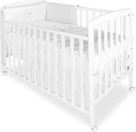 BIAŁE ŁÓŻECZKO DREWNIANE NA KÓŁKACH DLA DZIECI 120 x 60 CM ASALVO 12371