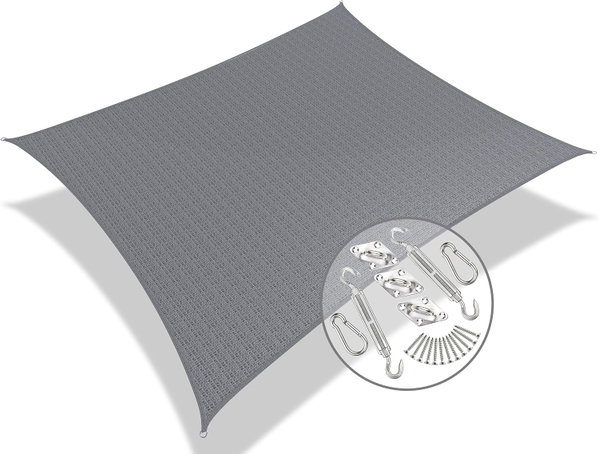 VOUNOT ŻAGIEL PRZECIWSŁONECZNY SZARY 5m x 3m HDPE + 4 LINKI