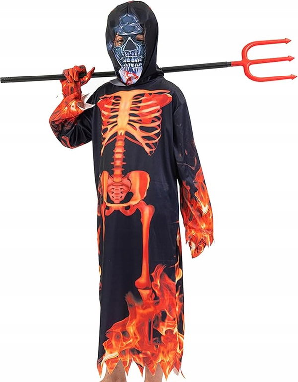 Strój Kostium Ponury Żniwiarz Szkielet Maska Trójząb M 92-98 cm