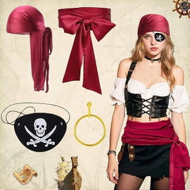 Kostium Pirata Damski Męski Zestaw 4el Akcesoria Cosplay