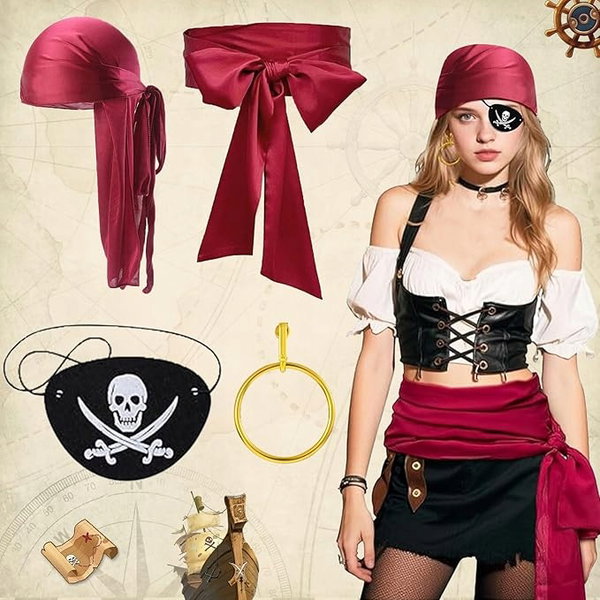 Kostium Pirata Damski Męski Zestaw 4el Akcesoria Cosplay